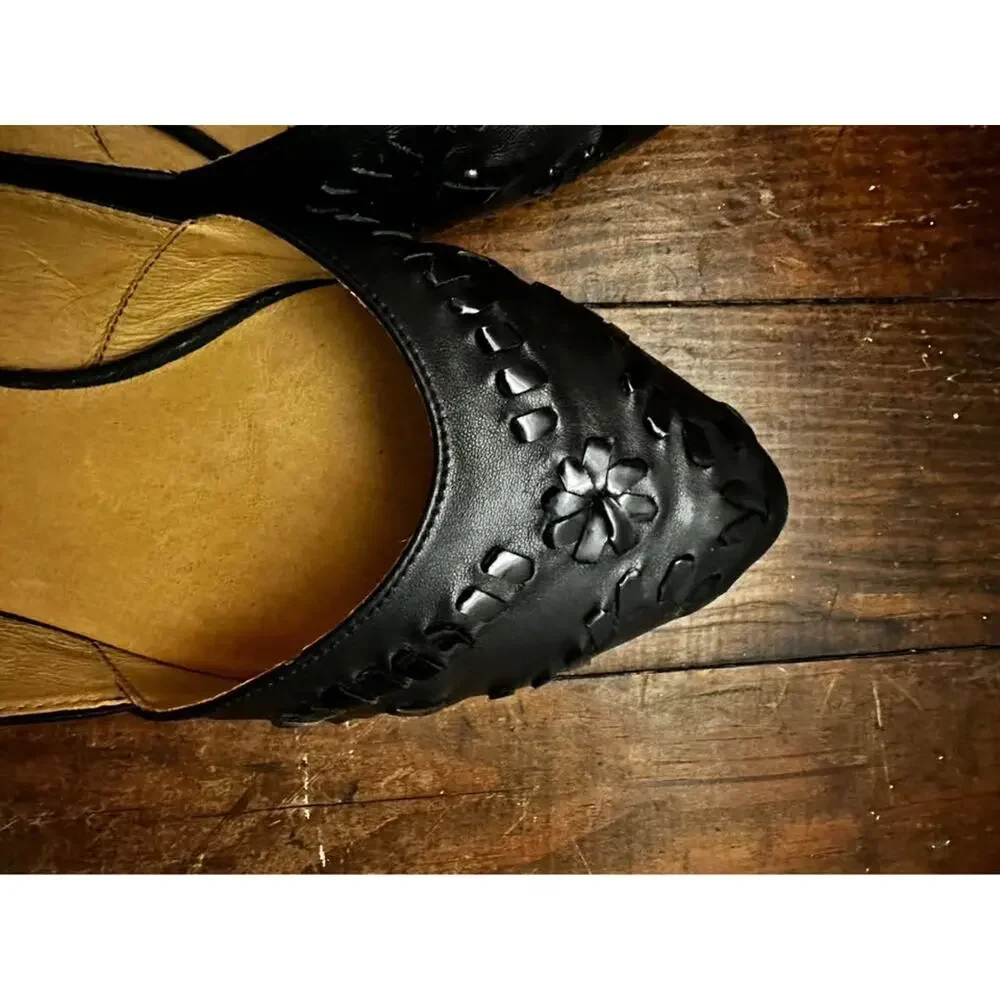 Jack Rogers Rory Black Leather Slingback Flats Pointed Toe Cutout Shoes Size 10
